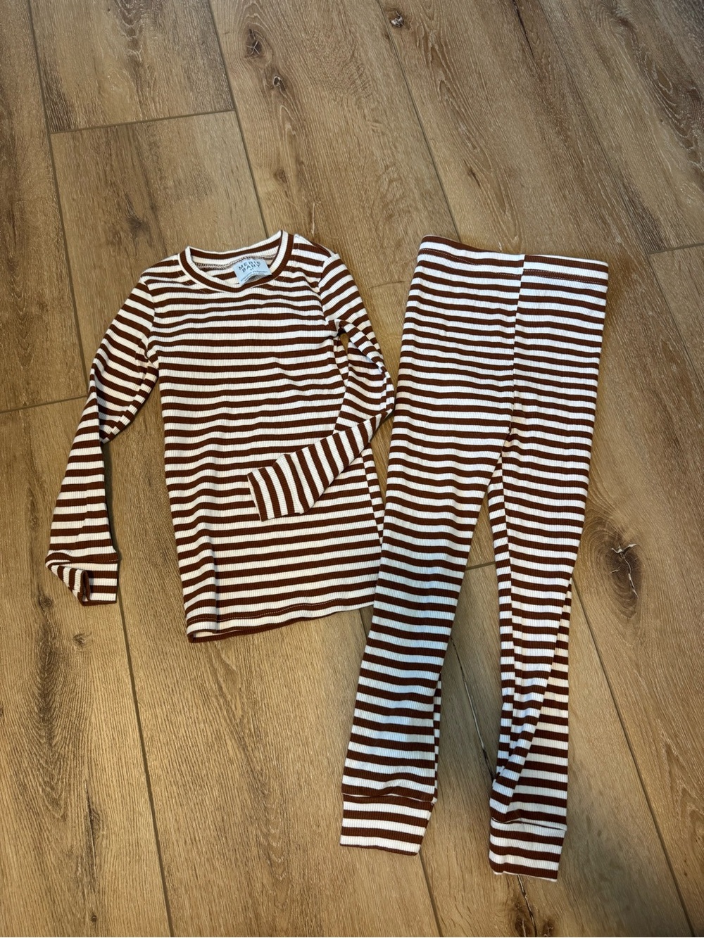 Mebie Baby ribbed long sleeve shirt and pant matching set brown & white size 4T